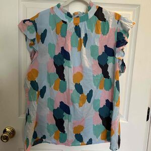 Almost Pink Short Sleeves Ruffled Pink Casual Blouse Size